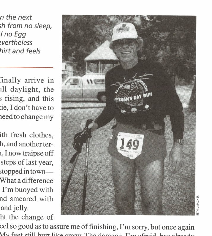 My Most Unforgettable Ultramarathon 17 The author on the next morning, fresh from no sleep, no shave, and no Egg McMuffin, nevertheless changes his shirt and feels terrible.