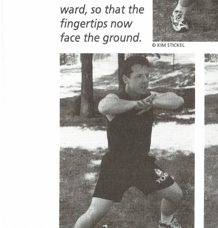 Figure 13 (above left): Preparation for bridges 7 and 8: bring the hands together in front of the body, preparing to press the hands downward.