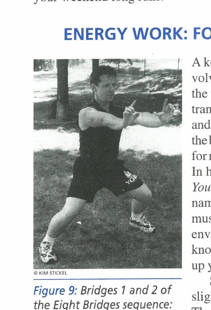 Figure 9: Bridges 1 and 2 of the Eight Bridges sequence: press the arms outward from the shoulders while resisting the movement.