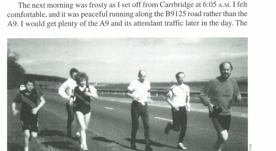 The Long and Winding Road 13 Don, center, surrounded by members of the Minolta Black Isle Athletic Club during his 1989 JOGLE.