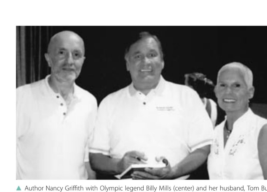 Duel at Deadwood 11 Author Nancy Griffith with Olympic legend Billy Mills (center) and her husband, Tom Burr (left).