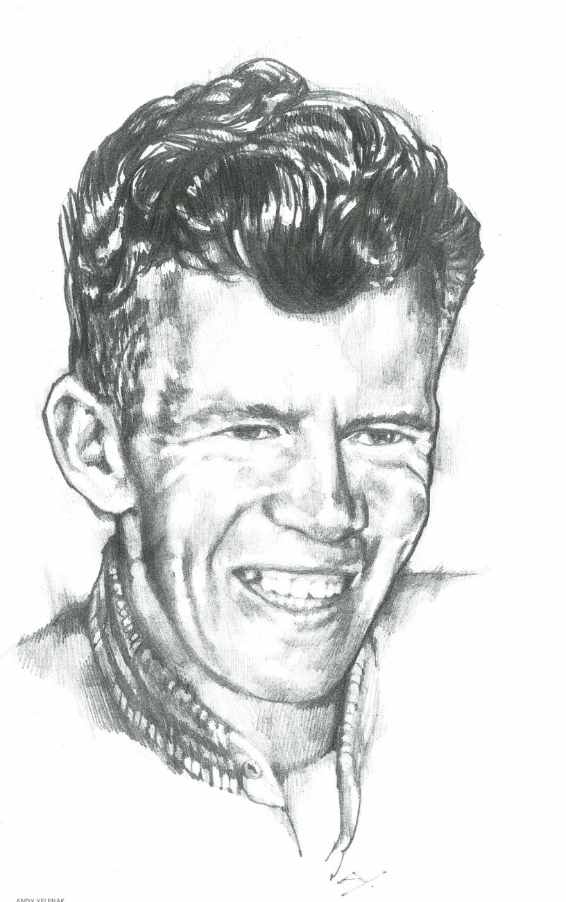 Portrait illustration of John J. Kelley. Art by Andy Yelenak.