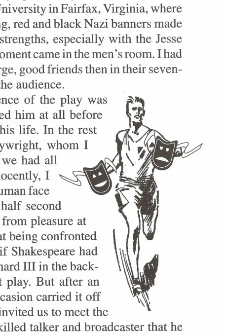 Running in Literature: Coming Into the Modern Age, the Literature Sprints Ahead. Part 4 of 5 14 Illustration of a theatrical figure, accompanying the discussion of running in drama.