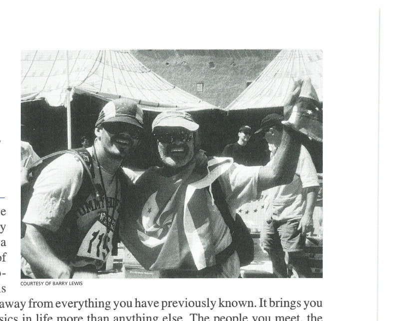 Mark Sharp and Fidel Rotondoro, tent mates of the author, celebrate at the end of the race. Both vowed to return.
