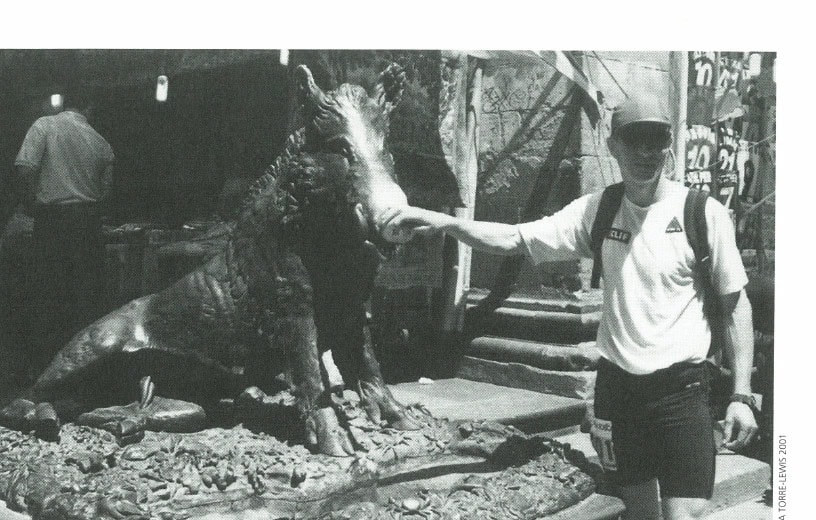 Taking no chances, the author rubs the nose of Il Porcellino, a gesture meant to bring luck.