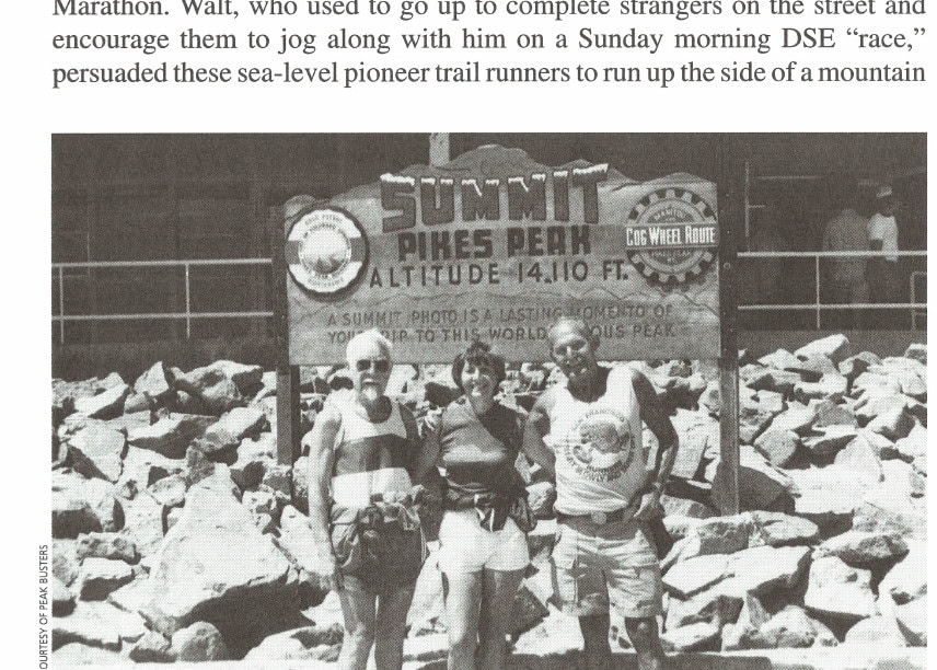 To the Peak 11 Ivor Welsh (left), Annabel Marsh (then Peak Busters' President), and Walt Stack at Pikes Peak Summit in 1980.
