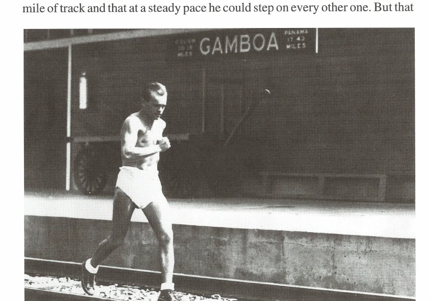 Running between the rails along the Panama Railroad, Steele reaches Gamboa, 18 miles from the Pacific Ocean.