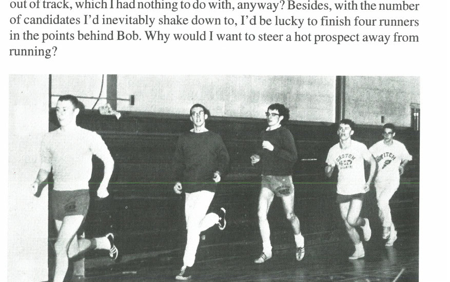 The Day of the Amby 7 Amby Burfoot (second from left) running indoors at Fitch High School, Groton, Connecticut.