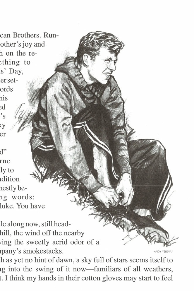 The Deed Is Done 7 Illustration of a runner tying his shoe. Art by Andy Yelenak.