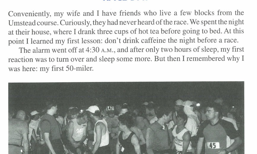 The Couple That Runs Together 15 The start of the 1999 Umstead 100/50-Mile Endurance Run, Kevin (wearing #45) on the far right.