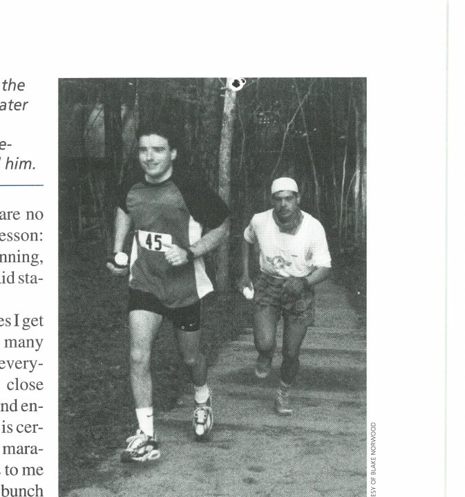 The start of the 1999 Umstead 100/50-Mile Endurance Run, Kevin (wearing #45) on the far right.