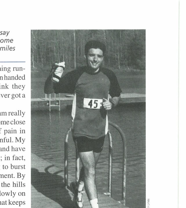 Kevin clips along early in the race at a pace he would later regret, while Jose Wilke, "Mr.-14-100-Milers-in-One-Year," keeps pace behind him.