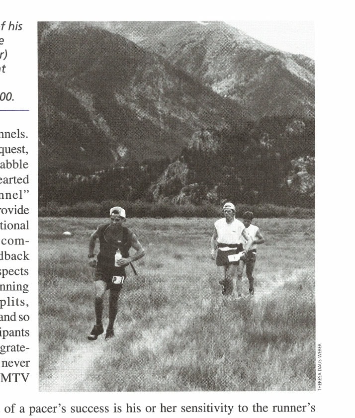 With the help of his pacer (P1), Steve Peterson (center) takes the lead at mile 60 in the Leadville Trail 100.