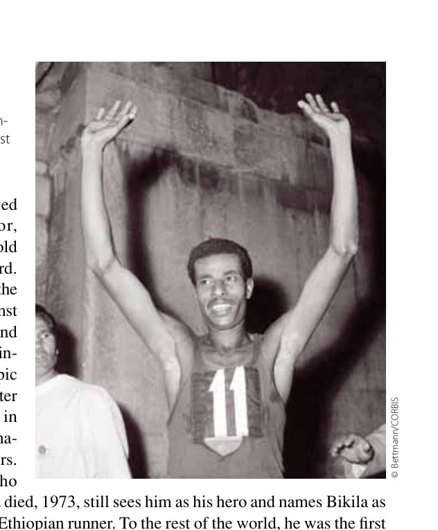 Abebe Bikila in triumph at the Arch of Constantine, Rome, 1960: Olympic gold, world record, and the beginning of East Africa's conquest of the marathon.