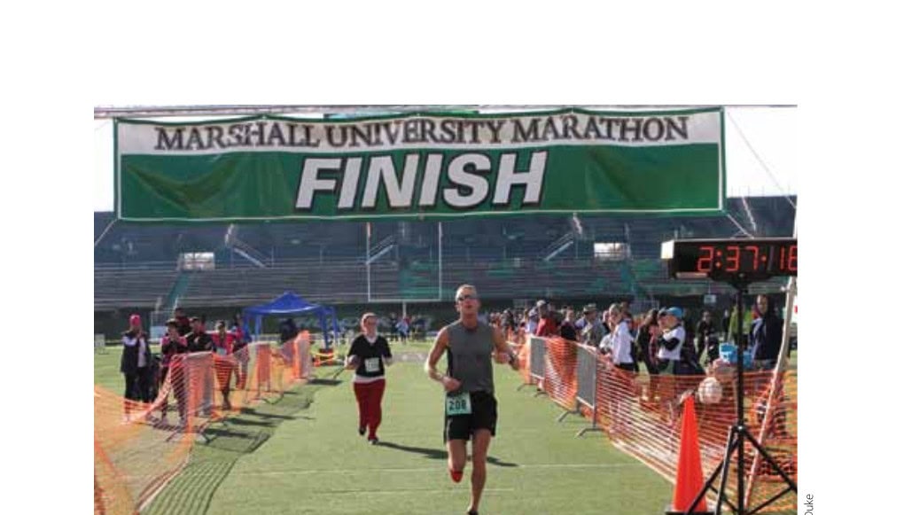 The 10 "Easiest" Marathons in North America 3 In honor of the Marshall University football team members who died in a plane crash in 1970, runners often carry a football across the finish line of the Marshall University Marathon.