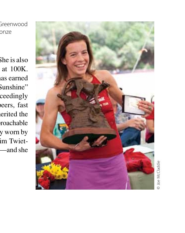 The 10 Most Important Ultrarunners in History 10 Western States winner Ellie Greenwood holds the trophy, a sculpted bronze cougar.