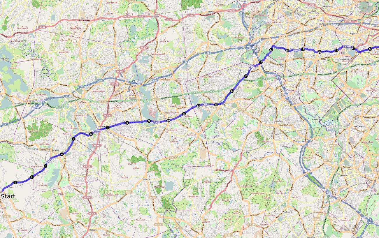 a map with a blue line