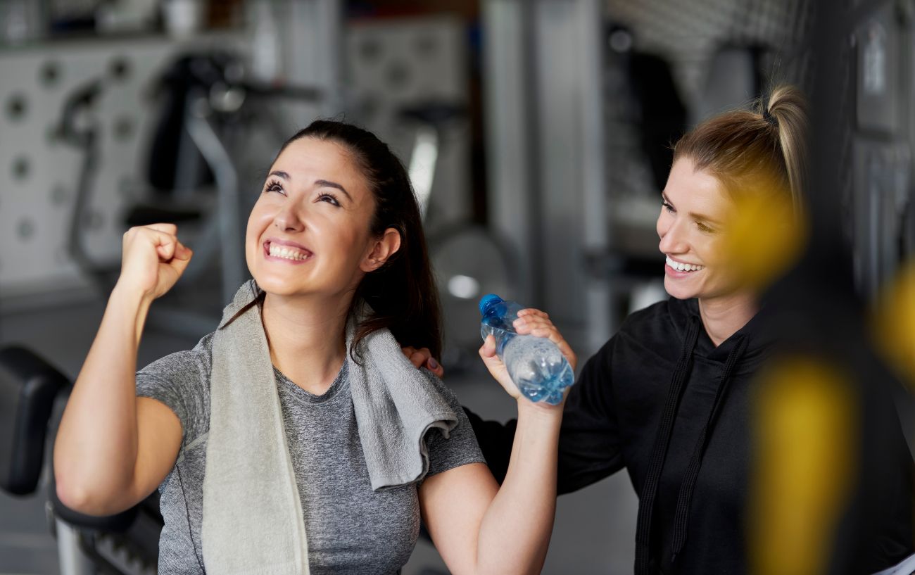 A couple celebrating a good workout.