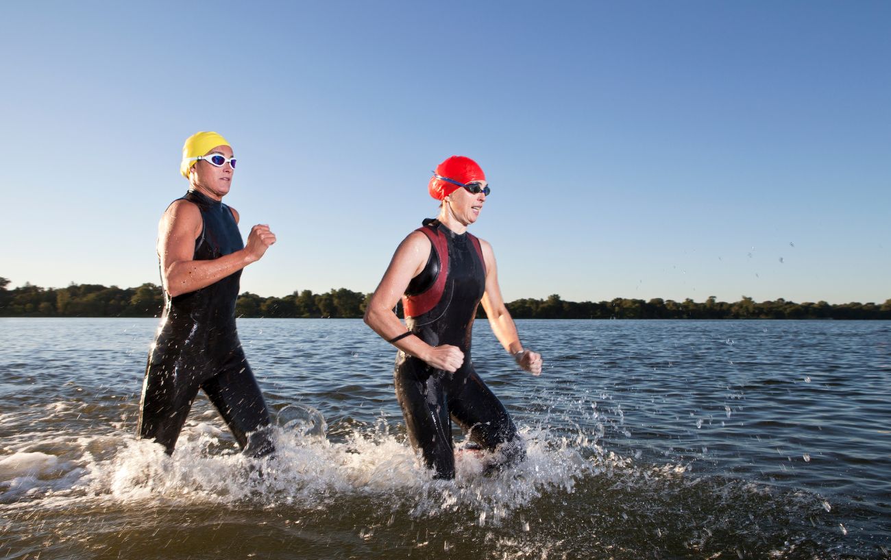 People running in the open water.