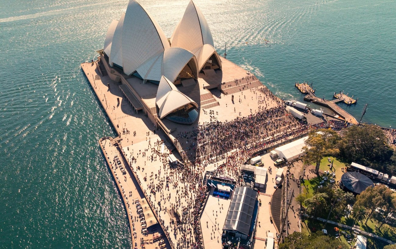An aerial view of the opera house. 