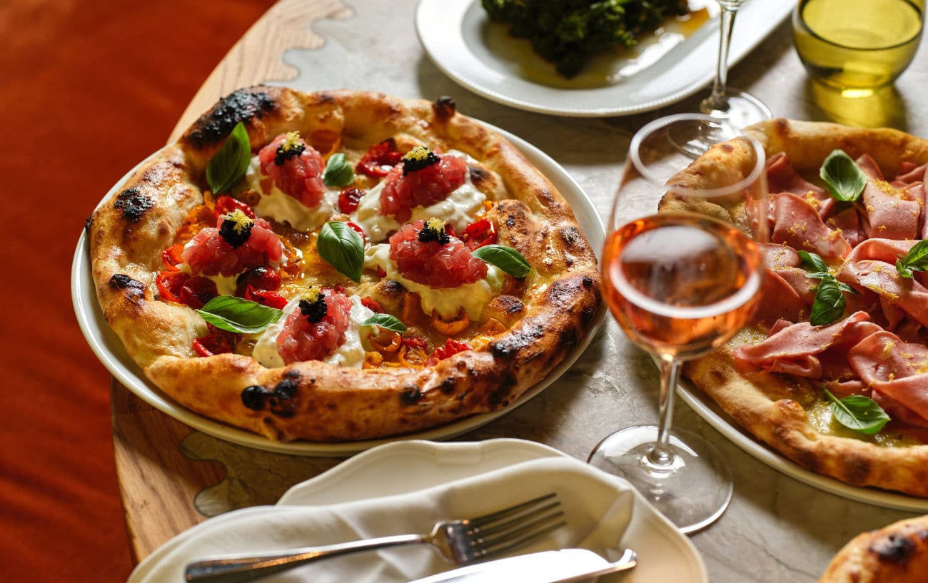Pizza and wine.