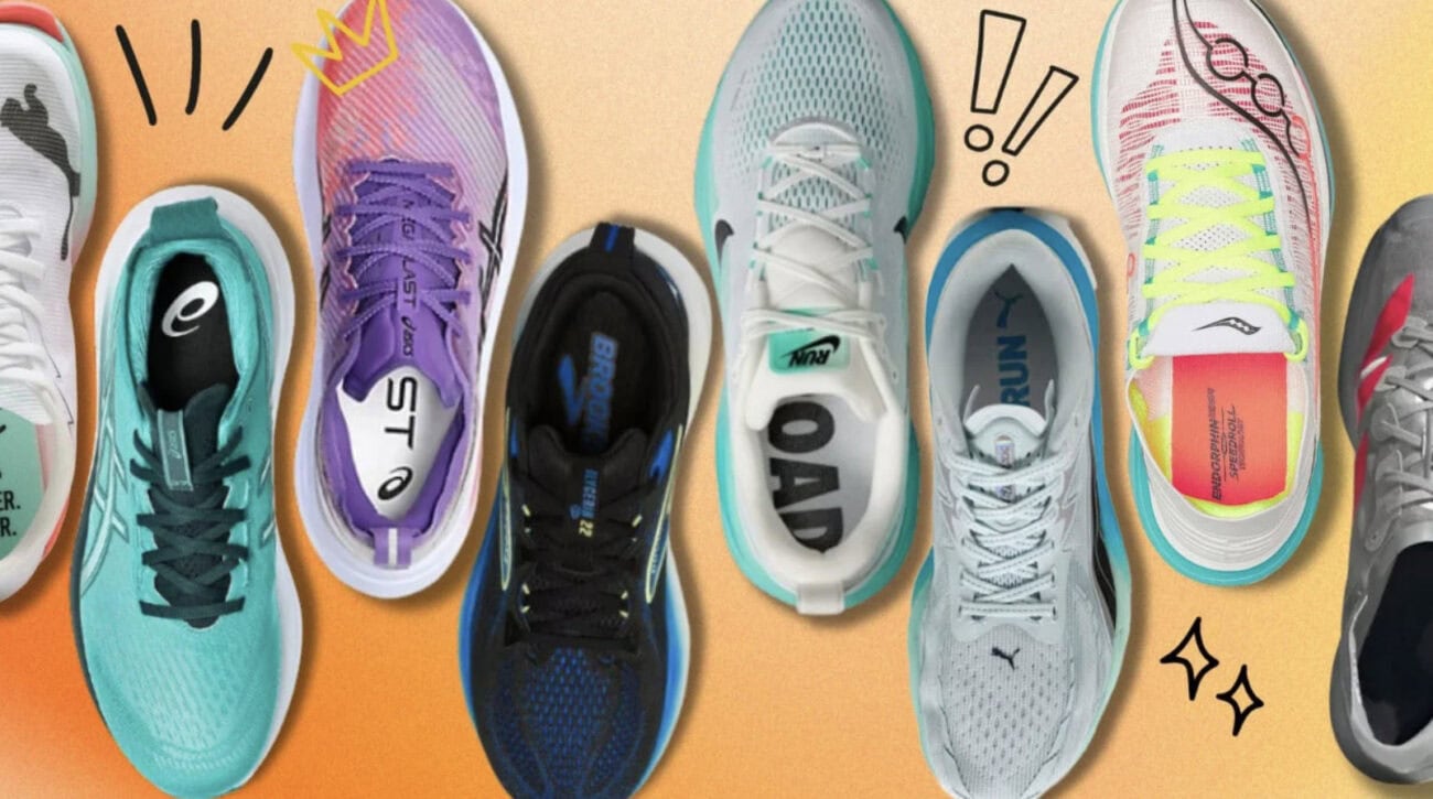 A variety of running shoes.