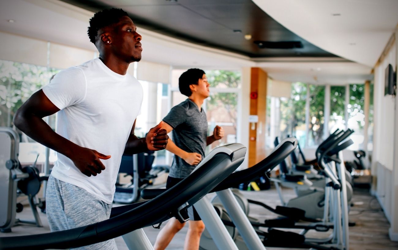 People running on treadmills.