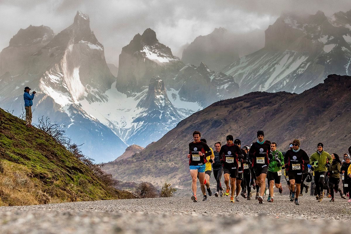 People running in Torres del Paine.