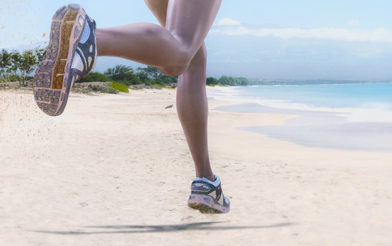 closeup of running on the beach